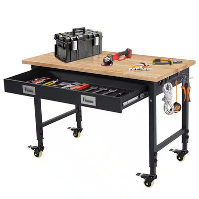 Adjustable Workbench Built for Heavy Duty Tasks, 2000 Lbs Capacity, Rolling Casters, Storage Drawer